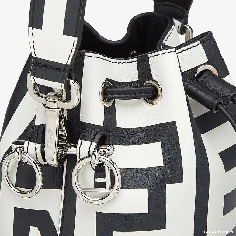 Affordable HOT Fendi Capsule White Mini Roma Mon In Leather Tresor Black Bucket Fendi Bag 0602